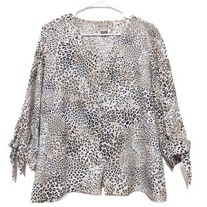 Chico's Animal Print Blouse in Black Cream Cheetah Leopard Large 2 Chic Career